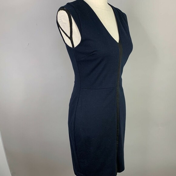 Banana Republic Sleeveless Sheath Dress Women O Navy Faux Leather Front Detail - Picture 3 of 12